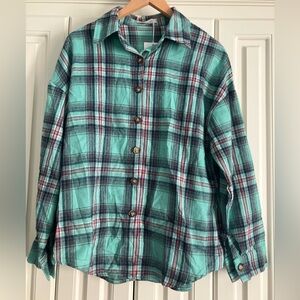 Fantaslook Plaid‎ Green Pink Flannel  Button Down Shirt Size S NWT